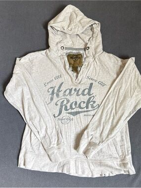Hard Rock Cafe Light Gray Hooded Pullover - Hard Rock Cafe Cafe Size XL